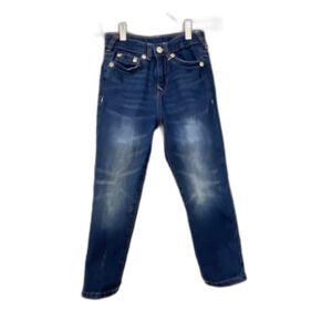 True Religion Girls Jeans Size  L 7 – Distressed Blue Denim Logo Back Pocket